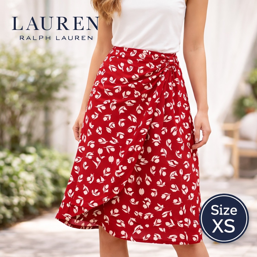Lauren Ralph Lauren skirt Womens sz XS Red / white Floral pull on boho flowy fun